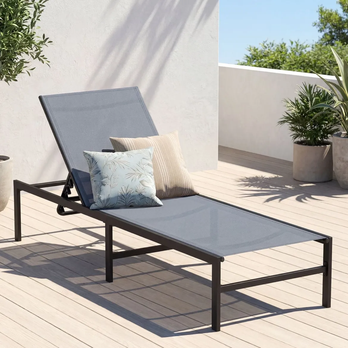 2er Set Sonnenliegestuhl für Außenbereich Anpassbarer Liegestuhl 64 x 198 x 67 - 103 cm Grau
