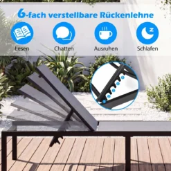 2er Set Sonnenliegestuhl für Außenbereich Anpassbarer Liegestuhl 64 x 198 x 67 - 103 cm Grau