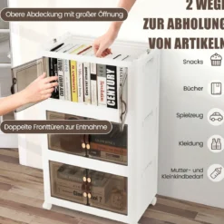 3er Set Stapelbare Aufbewahrungsboxen mit Deckel & Rädern & Türen 49,5 x 31,5 x 86 cm