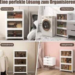 3er Set Stapelbare Aufbewahrungsboxen mit Deckel & Rädern & Türen 49,5 x 31,5 x 86 cm