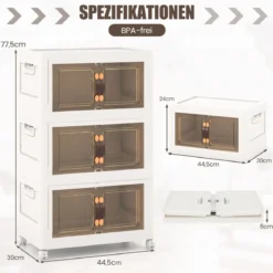 3er Set Stapelbare Aufbewahrungsboxen mit Deckel & Türen Faltbare 44,5 x 30 x 77,5 cm