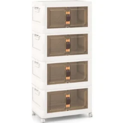4er Set Stapelbare Aufbewahrungsboxen mit Deckel & Rädern & Türen 49,5 x 31,5 x 112,5 cm