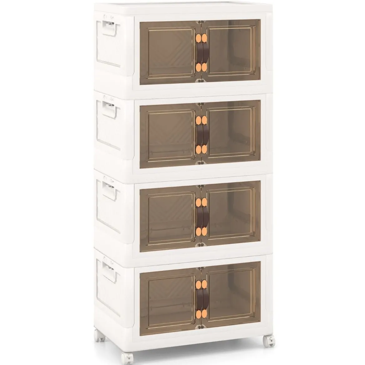 4er Set Stapelbare Aufbewahrungsboxen mit Deckel & Rädern & Türen 49,5 x 31,5 x 112,5 cm