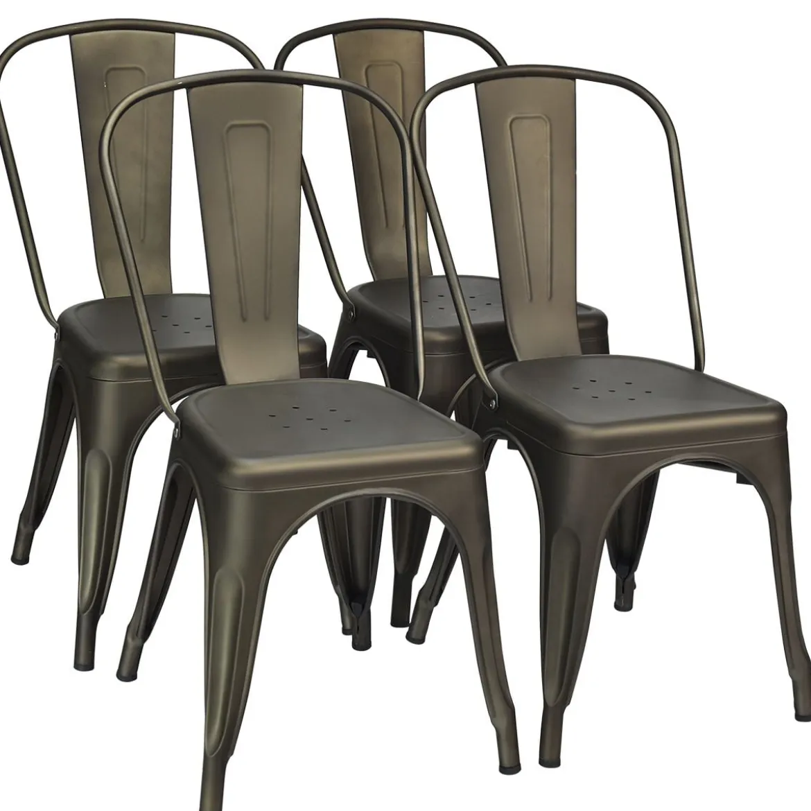 4er Set Stapelbare Esszimmerstühle aus Metall Vintage Bistrostuhl mit Rückenlehne Rotguss
