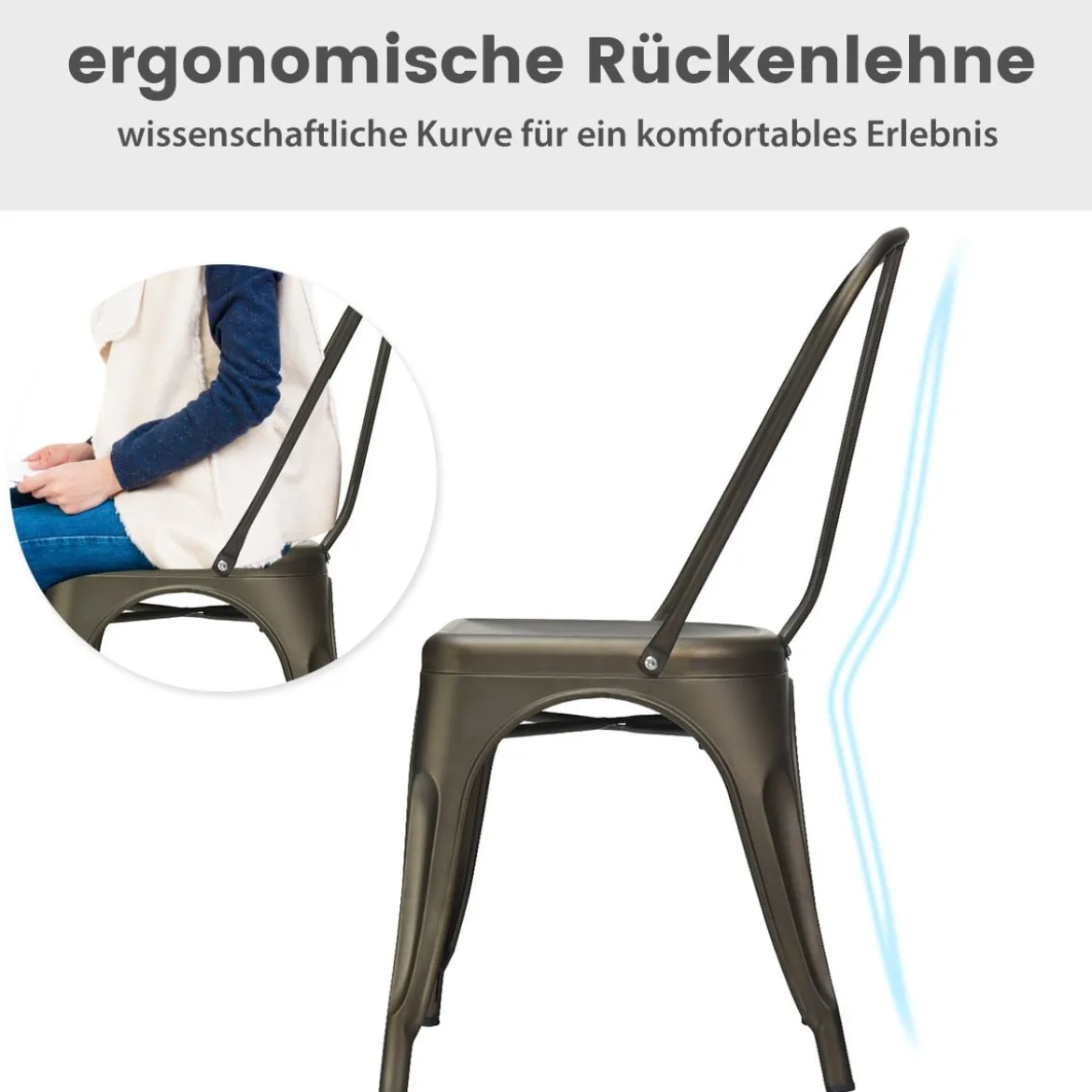 4er Set Stapelbare Esszimmerstühle aus Metall Vintage Bistrostuhl mit Rückenlehne Rotguss