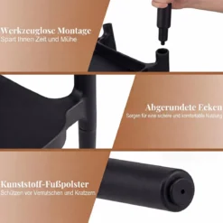 4er Set Stapelbare Esszimmerstühle bis 150 kg Belastbar Küchenstuhl aus Kunststoff Schwarz