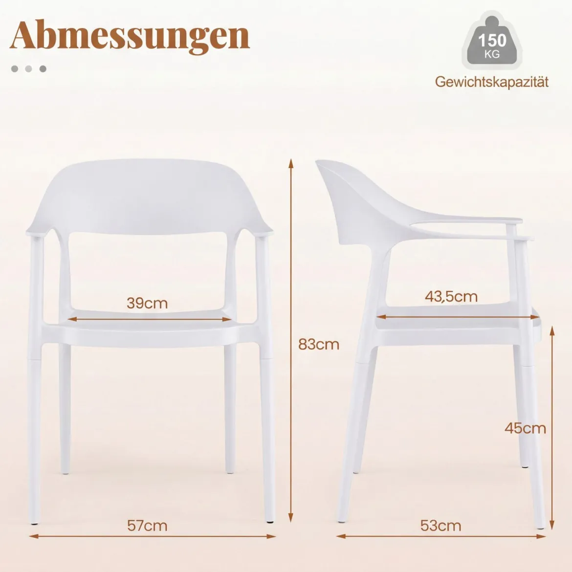 4er Set Stapelbare Esszimmerstühle bis 150 kg Belastbar Küchenstuhl aus Kunststoff Weiß