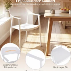 4er Set Stapelbare Esszimmerstühle bis 150 kg Belastbar Küchenstuhl aus Kunststoff Weiß