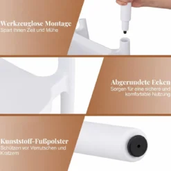 4er Set Stapelbare Esszimmerstühle bis 150 kg Belastbar Küchenstuhl aus Kunststoff Weiß