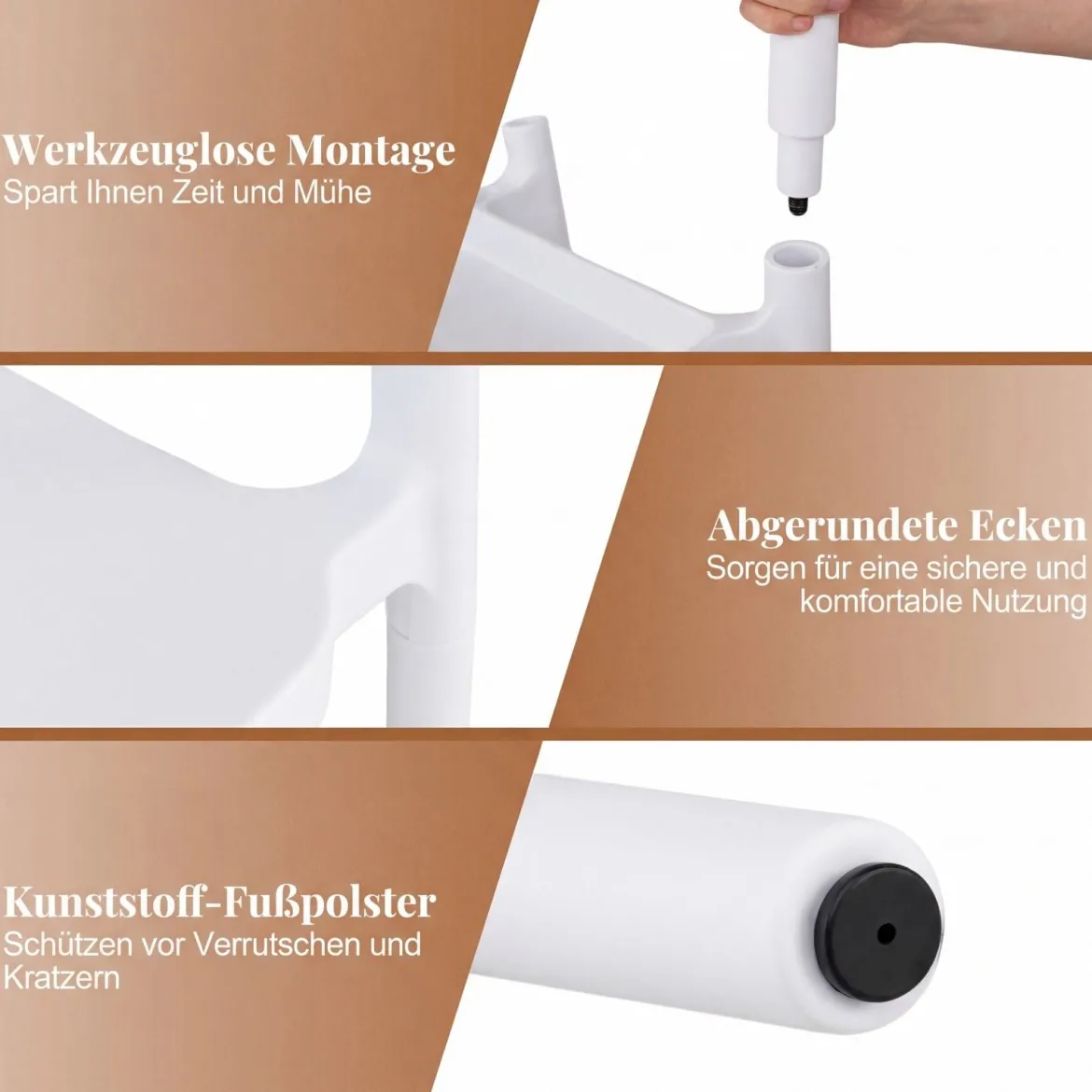 4er Set Stapelbare Esszimmerstühle bis 150 kg Belastbar Küchenstuhl aus Kunststoff Weiß