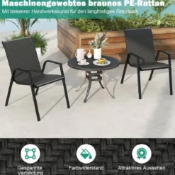 4er Set Stapelbare Gartenstühle aus PE-Rattan mit Armlehnen Stapelstühle 66 x 51 x 84 cm