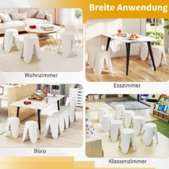 8er-Set stapelbare Hocker runde Sitzhocker aus Kunststoff tragbare Stühle mit Sitzkissen 45 x 45 x 46 cm Weiß