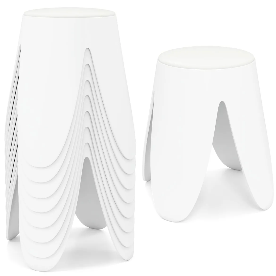 8er-Set stapelbare Hocker runde Sitzhocker aus Kunststoff tragbare Stühle mit Sitzkissen 45 x 45 x 46 cm Weiß