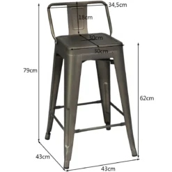 4er Set Stapelbarer Esszimmerstuhl aus Metall mit Abnehmbarer Rückenlehne & 60 cm Sitzhöhe