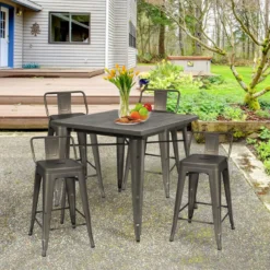 4er Set Stapelbarer Esszimmerstuhl aus Metall mit Abnehmbarer Rückenlehne & 60 cm Sitzhöhe