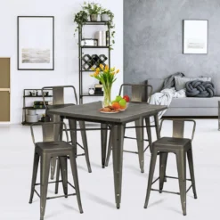 4er Set Stapelbarer Esszimmerstuhl aus Metall mit Abnehmbarer Rückenlehne & 60 cm Sitzhöhe