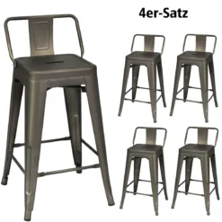4er Set Stapelbarer Esszimmerstuhl aus Metall mit Abnehmbarer Rückenlehne & 60 cm Sitzhöhe