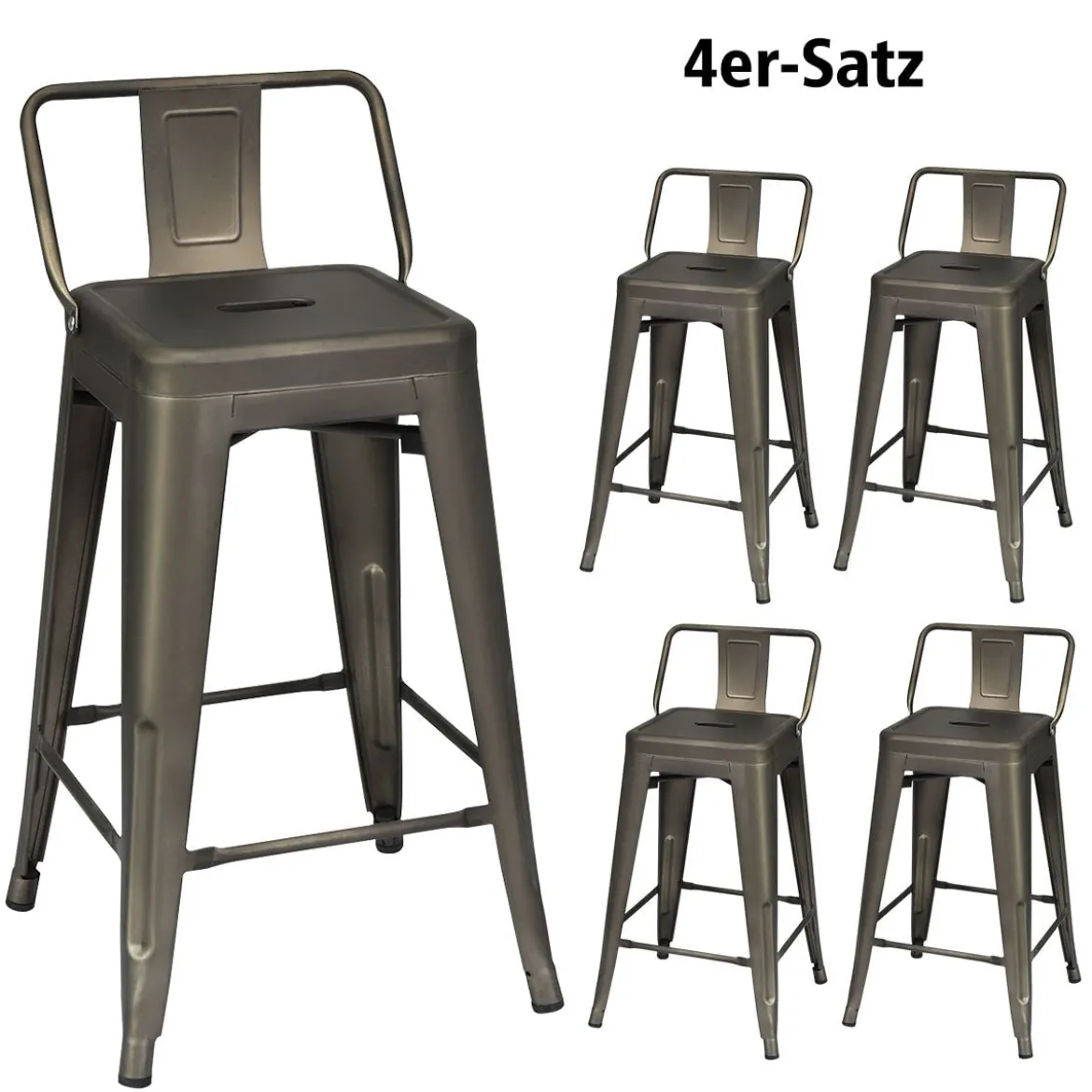 4er Set Stapelbarer Esszimmerstuhl aus Metall mit Abnehmbarer Rückenlehne & 60 cm Sitzhöhe