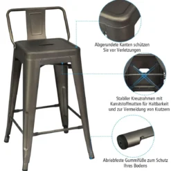 4er Set Stapelbarer Esszimmerstuhl aus Metall mit Abnehmbarer Rückenlehne & 60 cm Sitzhöhe