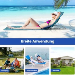 2er Set Strandmatte mit Beistelltisch Kopfkissen & Staufach Liegematte mit Verstellbarer Rückenlehne Türkisblau
