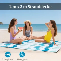 2er Set Strandstühle mit Schirm & Stranddecke Sonnenschirm mit Tragetasche 2 Klappstühle Blau