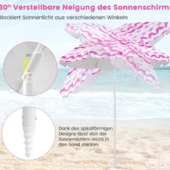 2er Set Strandstühle mit Schirm & Stranddecke Sonnenschirm mit Tragetasche 2 Klappstühle Rosa