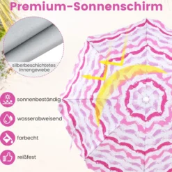 2er Set Strandstühle mit Schirm & Stranddecke Sonnenschirm mit Tragetasche 2 Klappstühle Rosa