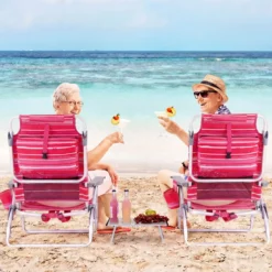 2er Set Strandstühle mit Tisch Klappbare Campingstühle mit Verstellbarer Rückenlehne