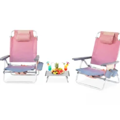 2er Set Strandstühle mit Tisch Klappbare Campingstühle mit Verstellbarer Rückenlehne