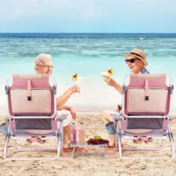 2er Set Strandstühle mit Tisch Klappbare Campingstühle mit Verstellbarer Rückenlehne