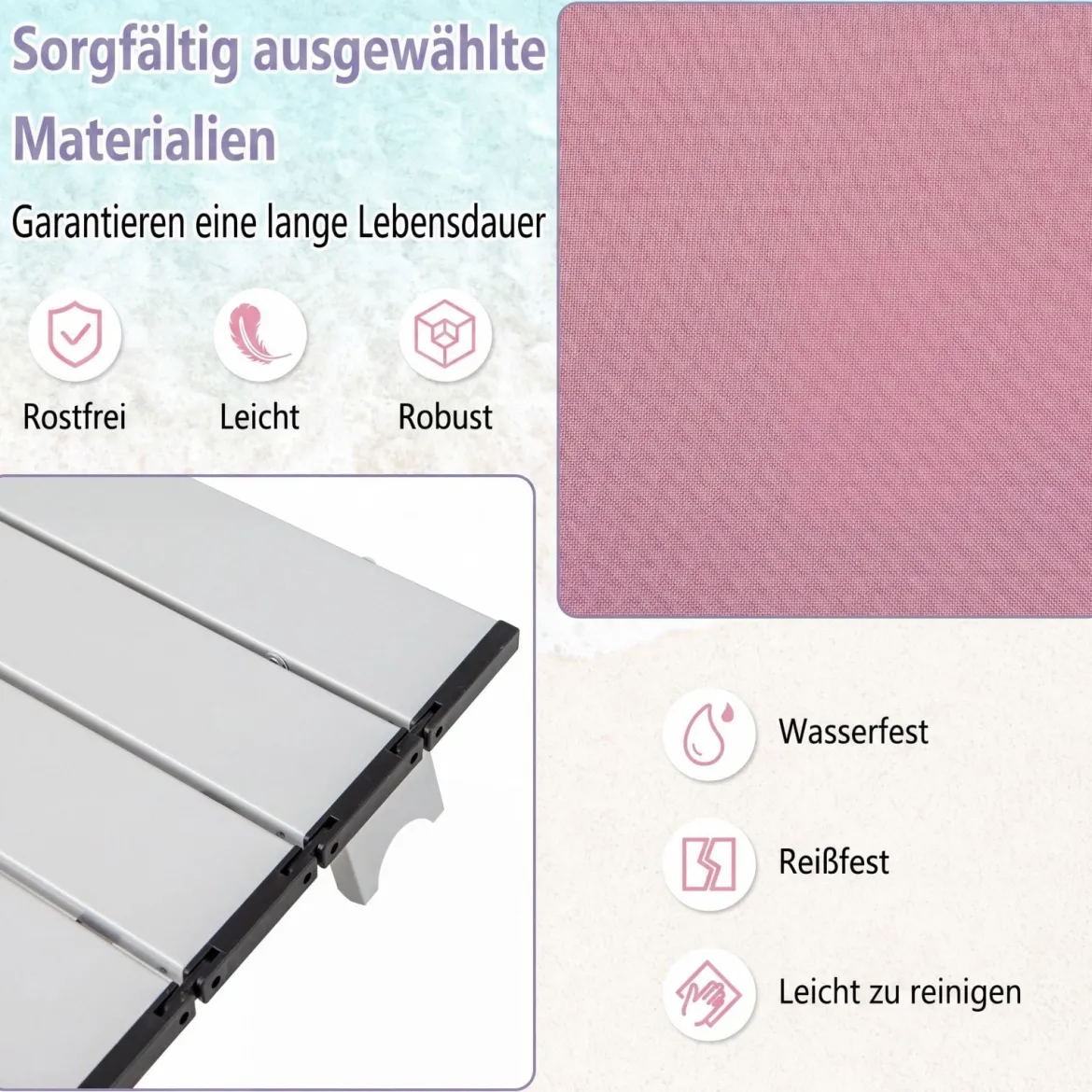 2er Set Strandstühle mit Tisch Klappbare Campingstühle mit Verstellbarer Rückenlehne