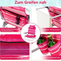 2er Set Strandstühle mit Tisch Klappbare Campingstühle mit Verstellbarer Rückenlehne