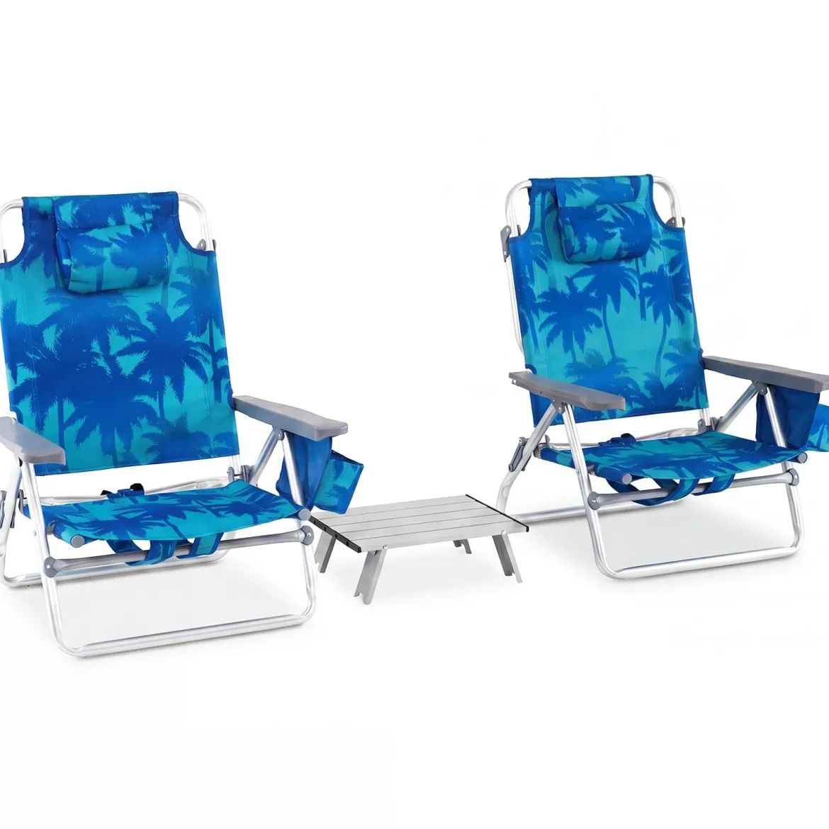 2er Set Strandstühle mit Tisch Klappbare Campingstühle mit Verstellbarer Rückenlehne