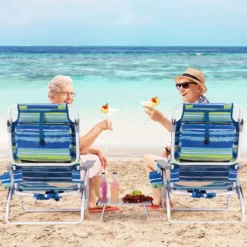 2er Set Strandstühle mit Tisch Klappbare Campingstühle mit Verstellbarer Rückenlehne