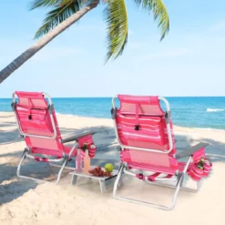 2er Set Strandstühle mit Tisch Klappbare Campingstühle mit Verstellbarer Rückenlehne
