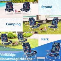 2er Set Strandstühle mit Tisch Klappbare Campingstühle mit Verstellbarer Rückenlehne