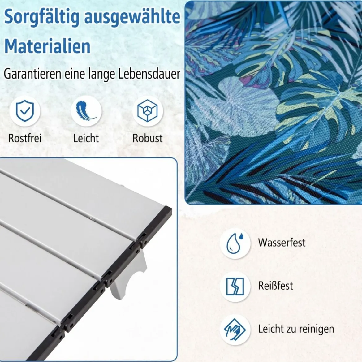2er Set Strandstühle mit Tisch Klappbare Campingstühle mit Verstellbarer Rückenlehne