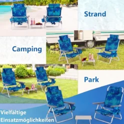 2er Set Strandstühle mit Tisch Klappbare Campingstühle mit Verstellbarer Rückenlehne