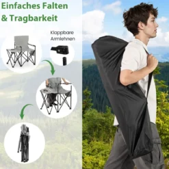 2er Set Strandstuhl faltbarer Picknickstuhl mit 5 Positionen verstellbarer Rückenlehne mit Armlehnen Grau