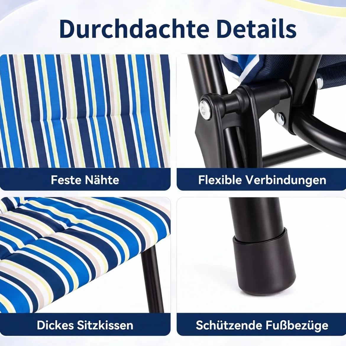 2er Set Strandstuhl Klappbar Campingstuhl mit Hoher Rückenlehne Armlehnen und Breiter Sitzfläche bis 150 kg Belastbar