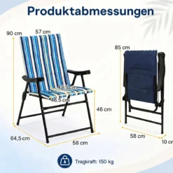 2er Set Strandstuhl Klappbar Campingstuhl mit Hoher Rückenlehne Armlehnen und Breiter Sitzfläche bis 150 kg Belastbar