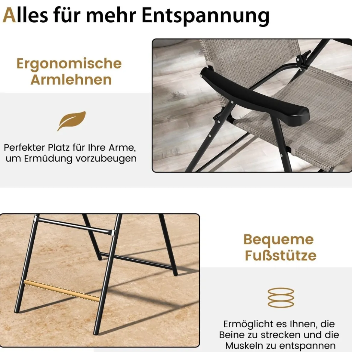 2er Set Terrassen-Barhocker mit Metallrahmen & Fußstütze Klappbarer Barstuhl Kaffee