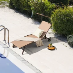 2er Set Terrassenliege Outdoor-Liegestuhl mit Rädern Strandliege aus Metall Braun