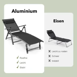 2er Set Terrassenliegestuhl Outdoor-Terrassenstuhl Klappliege mit 8 verstellbaren Rücken Schwarz