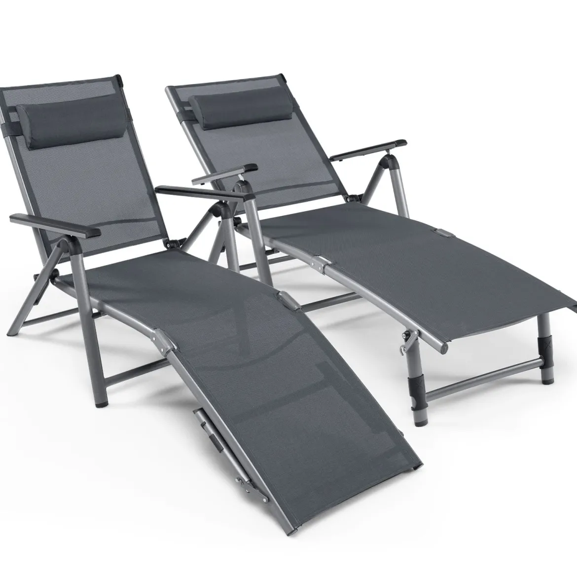 2er Set Terrassenliegestuhl Outdoor-Terrassenstuhl Klappliege mit 8 verstellbaren Rücken Schwarz