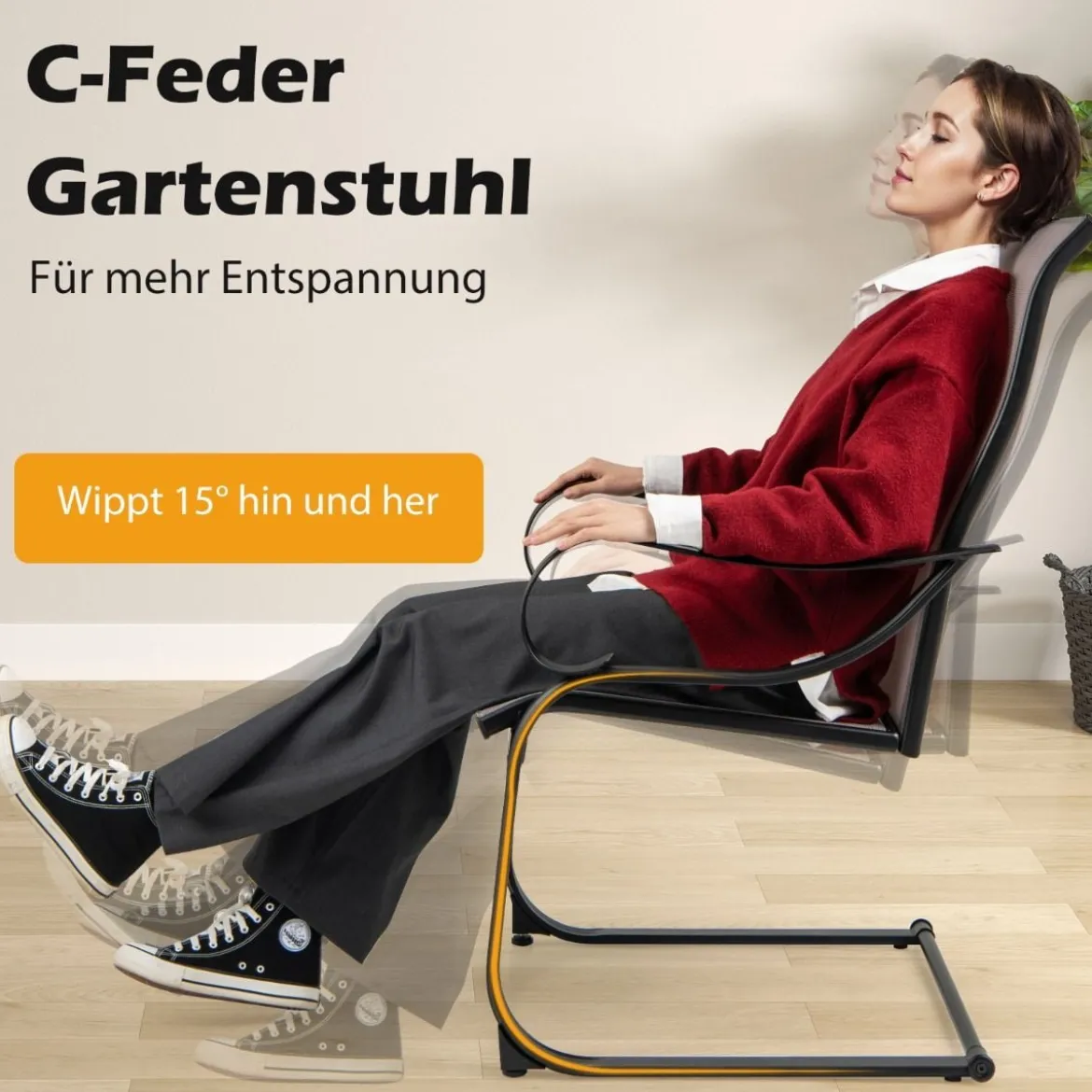 2er Set Terrassenstühlen mit Hoher Rückenlehne & Sitzfläche aus Netzgewebe Schaukelstühle