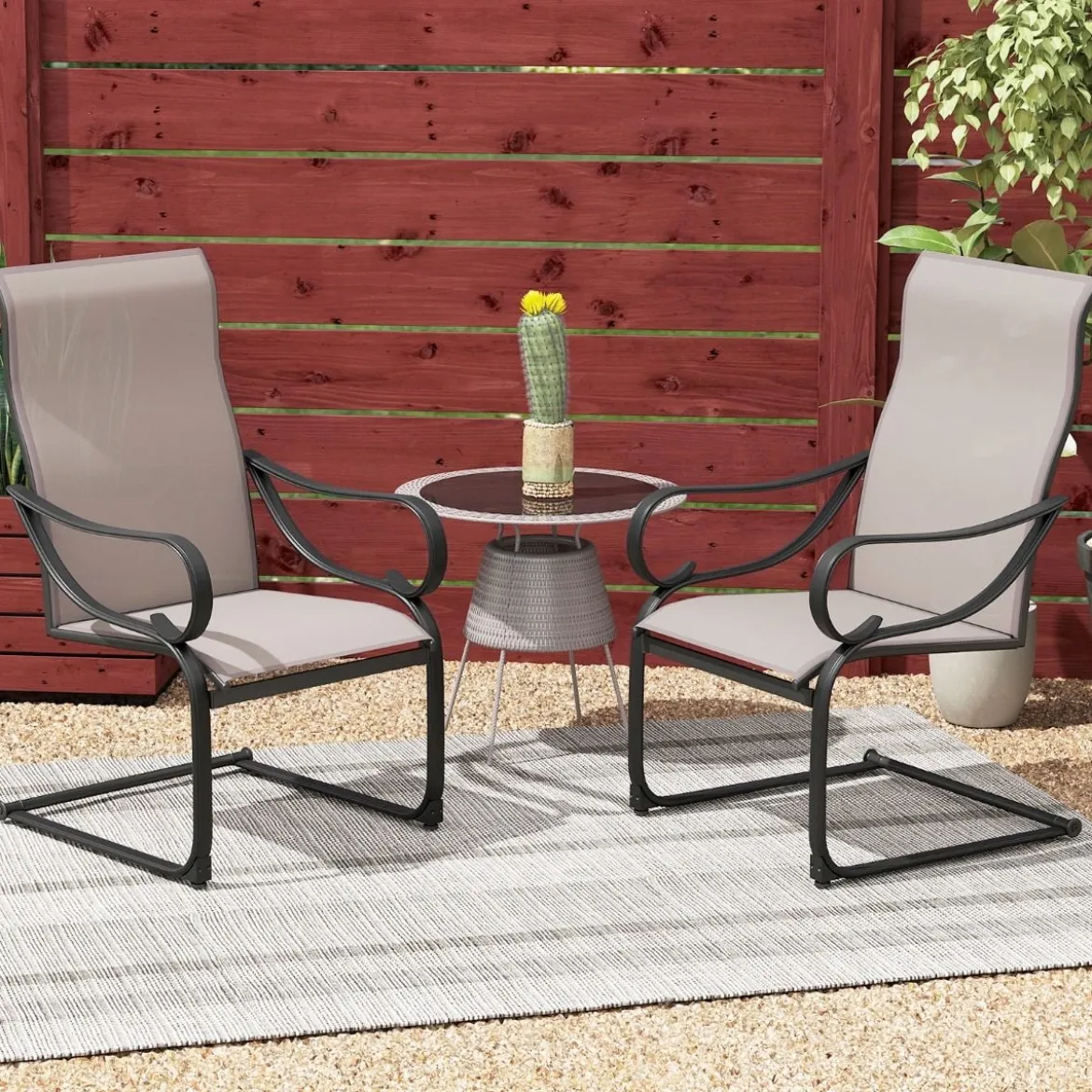 2er Set Terrassenstühlen mit Hoher Rückenlehne & Sitzfläche aus Netzgewebe Schaukelstühle
