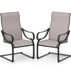 2er Set Terrassenstühlen mit Hoher Rückenlehne & Sitzfläche aus Netzgewebe Schaukelstühle