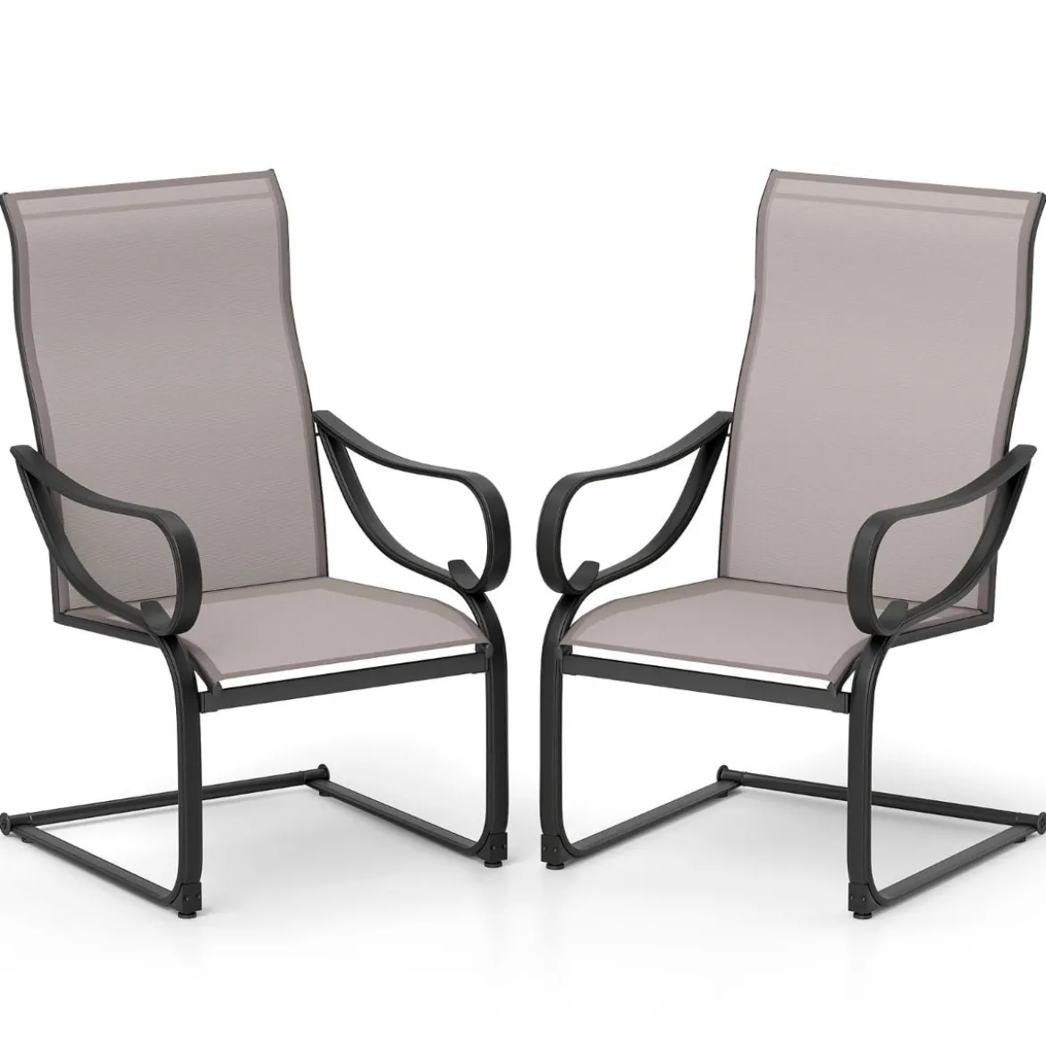 2er Set Terrassenstühlen mit Hoher Rückenlehne & Sitzfläche aus Netzgewebe Schaukelstühle