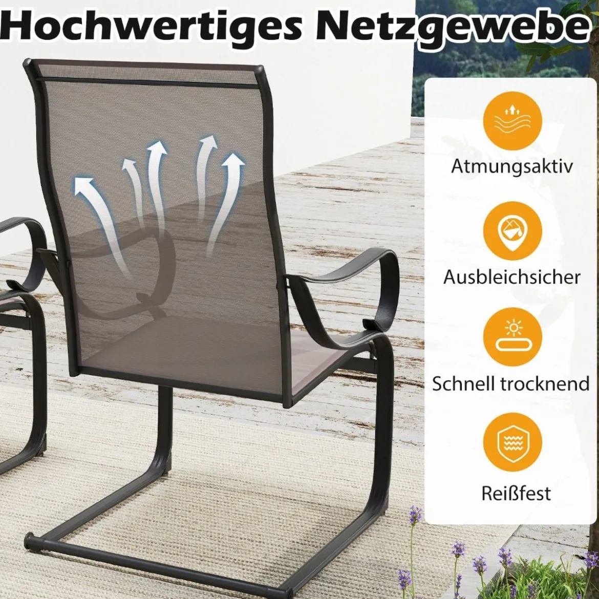 2er Set Terrassenstühlen mit Hoher Rückenlehne & Sitzfläche aus Netzgewebe Schaukelstühle